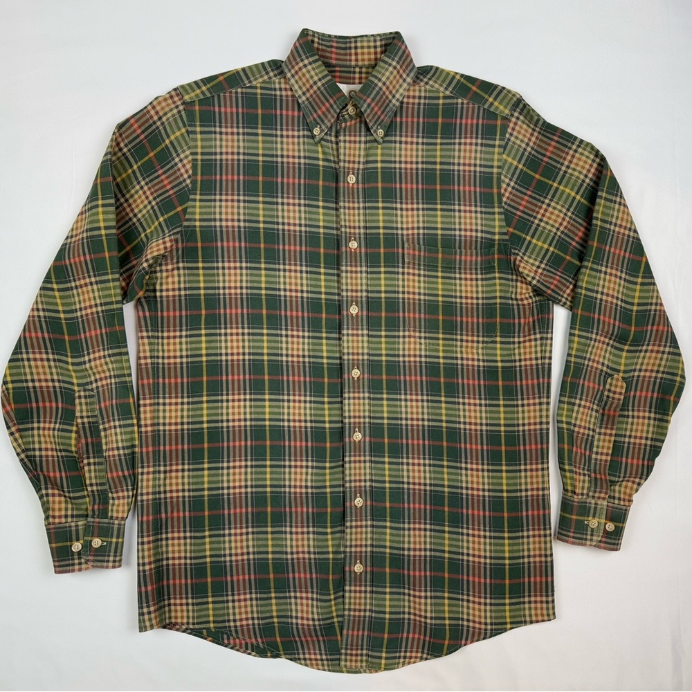 Viyella Mens Button Down Shirt Sz Small Plaid Long Sleeve Green/Red/Yellow C6